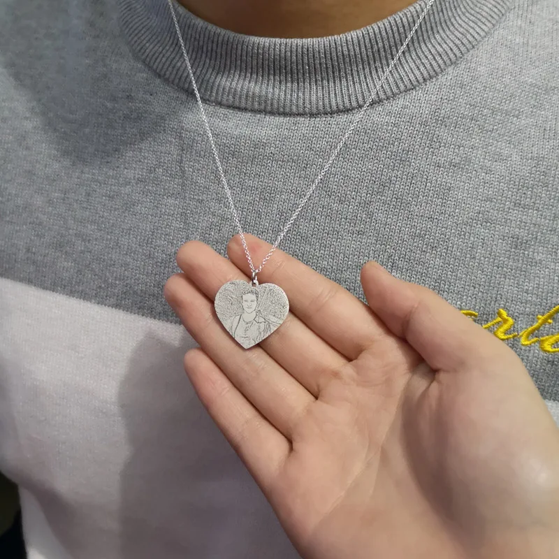Amxiu гравировка слов на заказ изображение 925 пробы Серебряное ожерелье сердце кулон персонализированное ожерелье с фото ювелирные изделия для любимой подарок
