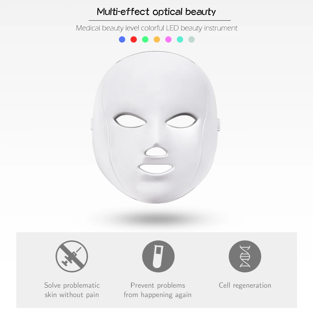  7 Colors Led Face Mask Skin Rejuvenation Wrinkle Acne Removal LED Facial Photon Mask Beauty Therapy - 33055598342