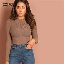 Top corto de punto de color sólido con lechuga recortada, Sexy, para mujer, camisa básica de Primavera de 2019, camisas elegantes de mujer coreanas de manga larga