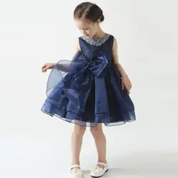 Темно-синие пышные платья с бантом для маленьких девочек, детские платья для выпускного вечера, платья для первого причастия для девочек