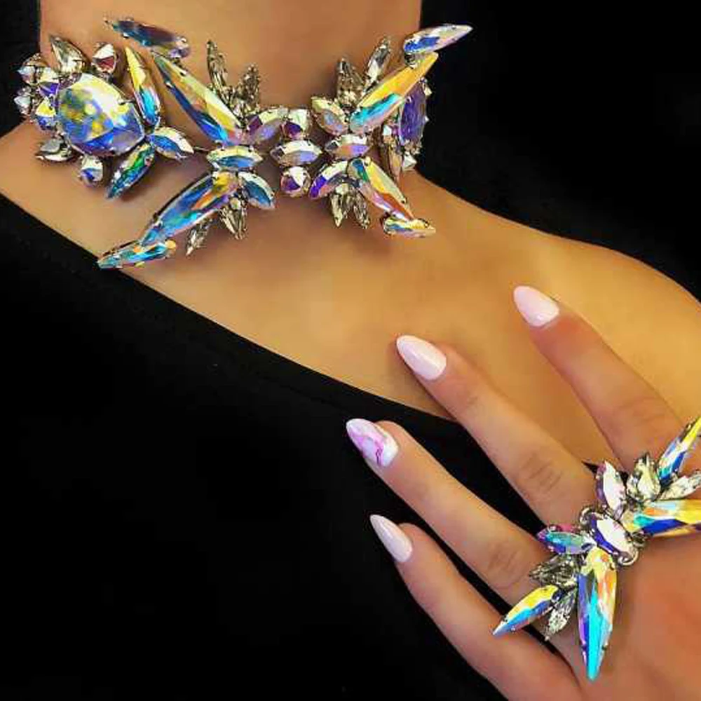 Girlgo новое яркое Кристальное ожерелье для женщин очаровательное блестящее заявление колье ожерелье s женский роскошный воротник Свадебные украшения