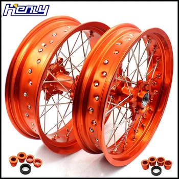 

3.5/4.25*17in Motorcross Spoked Wheels Supermotard Rim Set For KTM SX SXF XC XCW 125-350-530cc 2003-2019 Hub