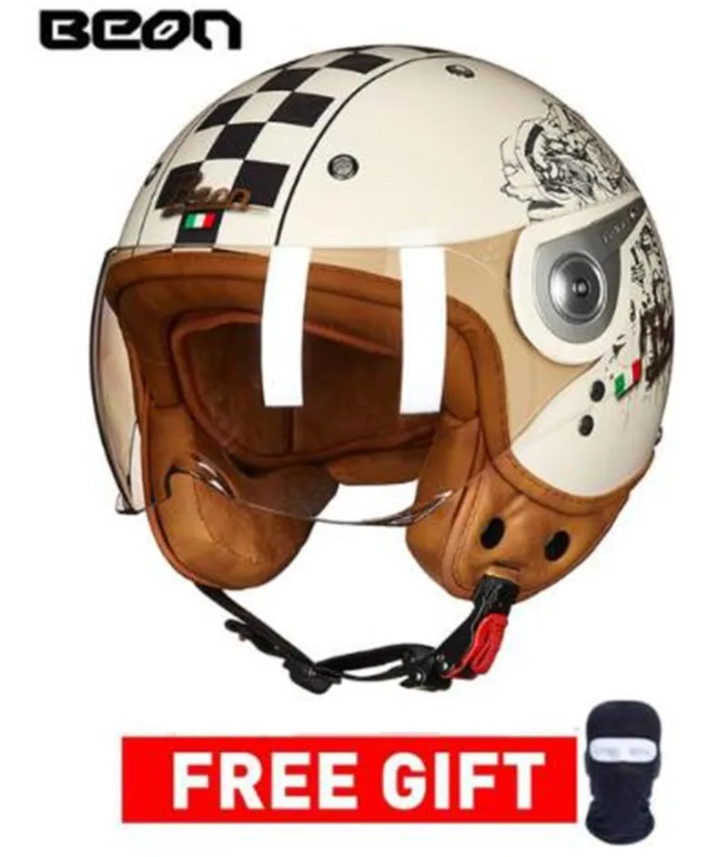 

BEON Vintage Motorcycle Helmet Men Wonmen Scooter 3/4 Open Face Helmet casco capacetes Retro Biker Motorbike Helmet Visor