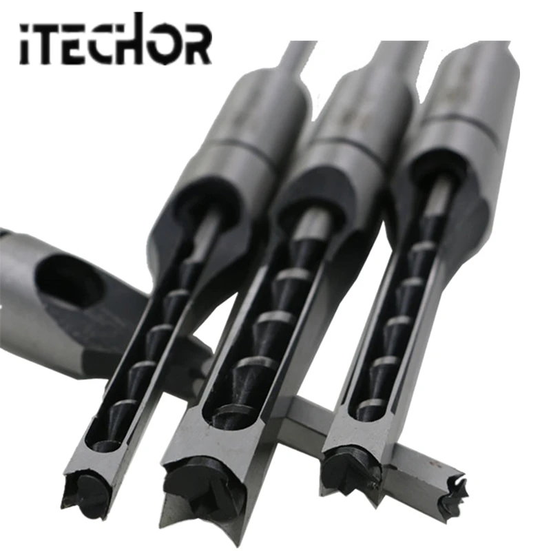 baratas ITECHOR 4 PCS DIY Ferramenta de Carpintaria Mortising Cinzel Conjunto Buraco Quadrado Broca Prorrogado ferramentas Para Trabalhar Madeira 1 4 5 16 3 8 1 2 Polegadas