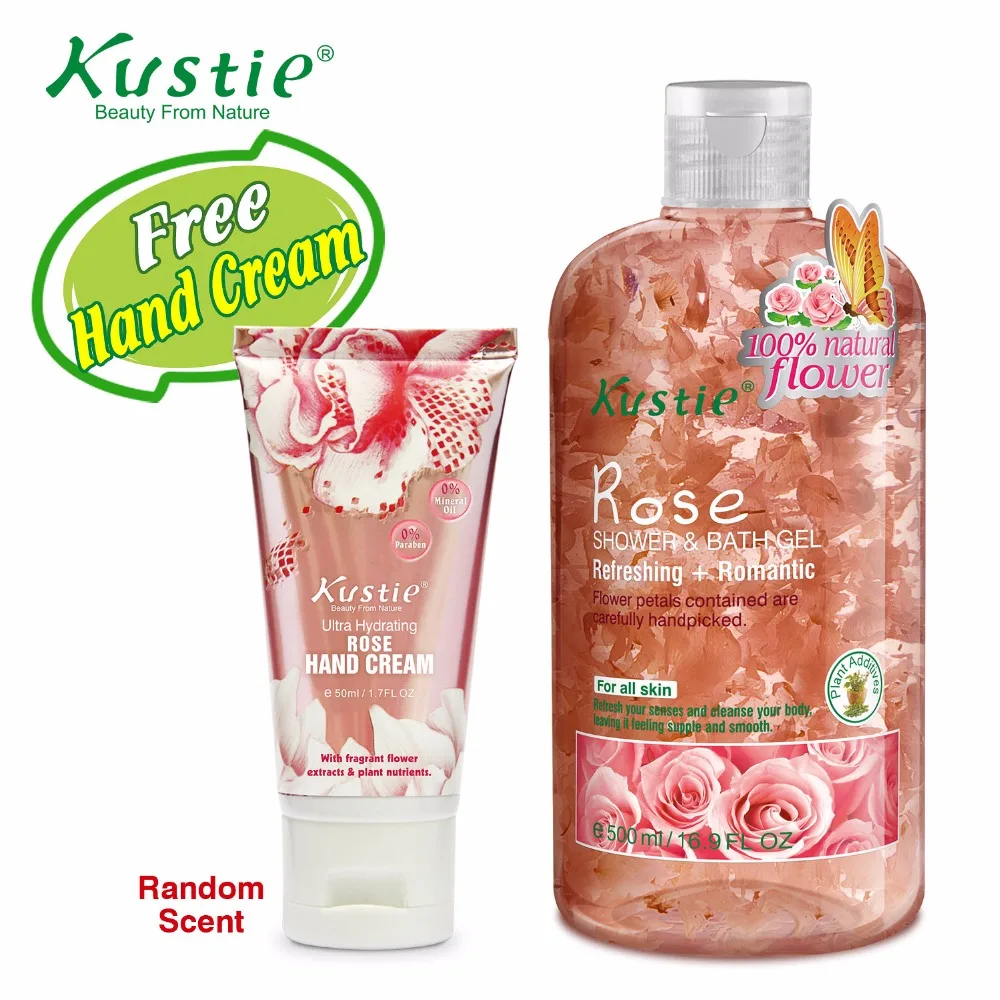 Kustie Hand picked Fresh Flower Petals 500ml Refreshing & Romantic Rose Body Wash Bath & Shower