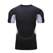 Мужская быстросохнущая эластичная компрессионная футболка с коротким рукавом Мужская Фитнес-плотно футболка с круглым вырезом Топы Crossfit топы для мужской одежды