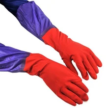 Rubber Household Wash Gloves Long Thickening Laundry Gloves Warm Extended Double Velveteen New Arrival Random Color