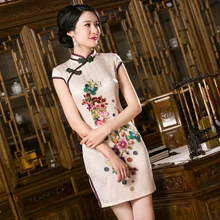 2016 Summer style cheongsam dress silk noble elegant digital print summer dress silk vintage cheongsam Size:S -3XL