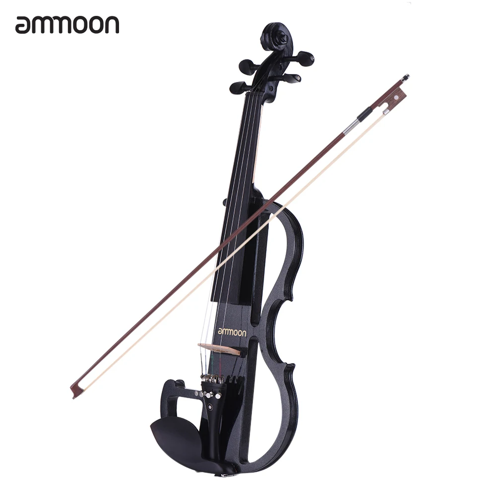 

HOT ammoon Full Size 4/4 Solid Wood Electric Silent Violin Fiddle Style-2 Ebony Fingerboard Pegs Chin Rest Tailpiece