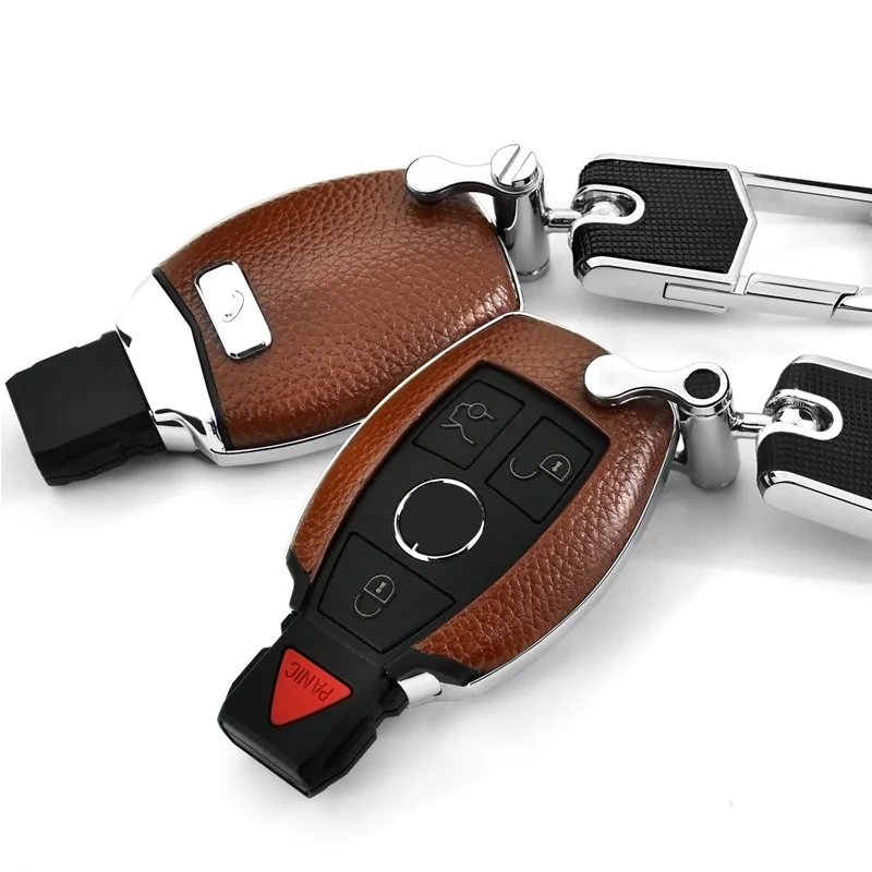 Автомобильный Дистанционный ключ чехол Чехол для ключа брелок для ключей, автомобильные аксессуары, брелок держатель для Mercedes Benz CLS CLA GL R SLK AMG A B W204 W205 W212 - Название цвета: brown set