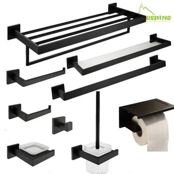 

AUSWIND Vintage Black Square base Bathroom Hardware Set wall mounted towel rack hook paper holder bathroom accessories Q7