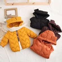 Детская одежда однотонные куртки-пуховики с капюшоном на молнии с волнистым узором и длинными рукавами из нейлона пальто для мальчиков и девочек зимняя теплая одежда