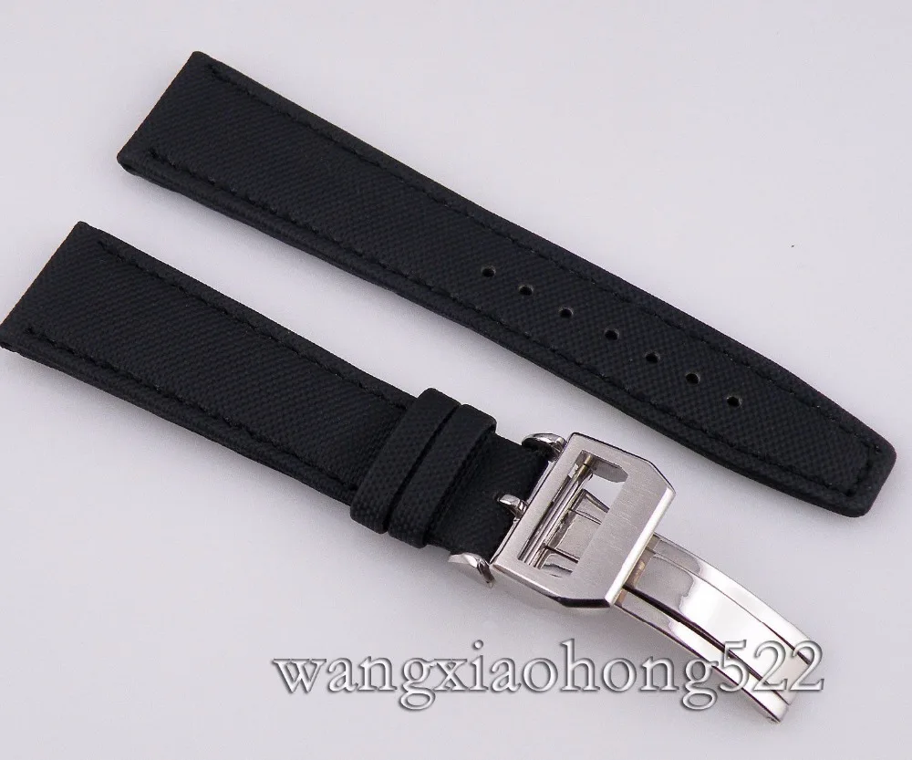 

21mm black fabric Leather Strap folding clasp fit parnis watch
