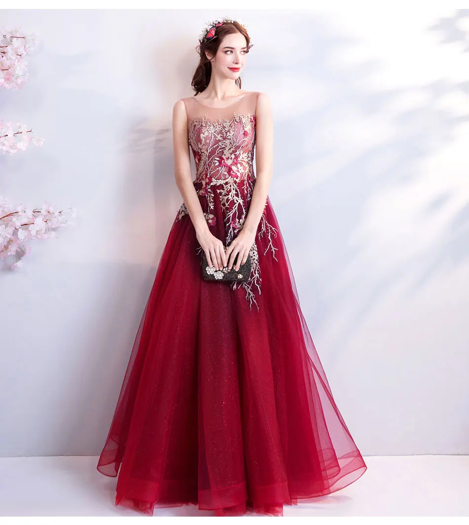 SSYFashion, новое элегантное вечернее платье, красное вино, без рукавов, длина до пола, кружево, вышивка бисером, вечерние платья для выпускного вечера, Robe De Soiree
