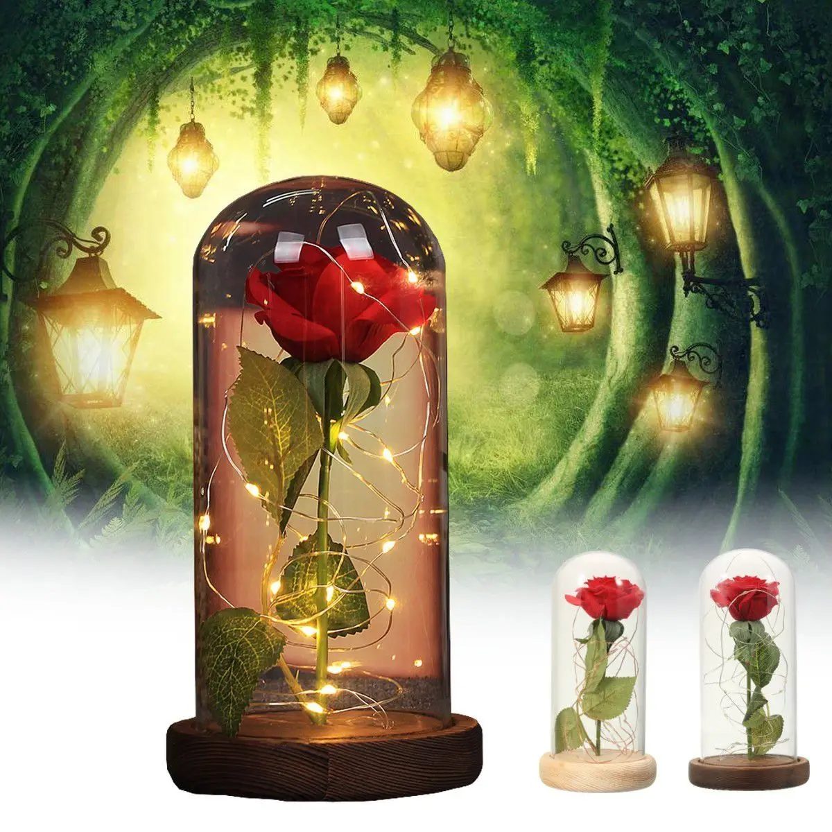 Koop Schoonheid en het Beest Batterij Aangedreven LED Rode Zijde Rose String Licht Bureaulamp Romantische Valentijnsdag Verjaardagscadeau decoratie