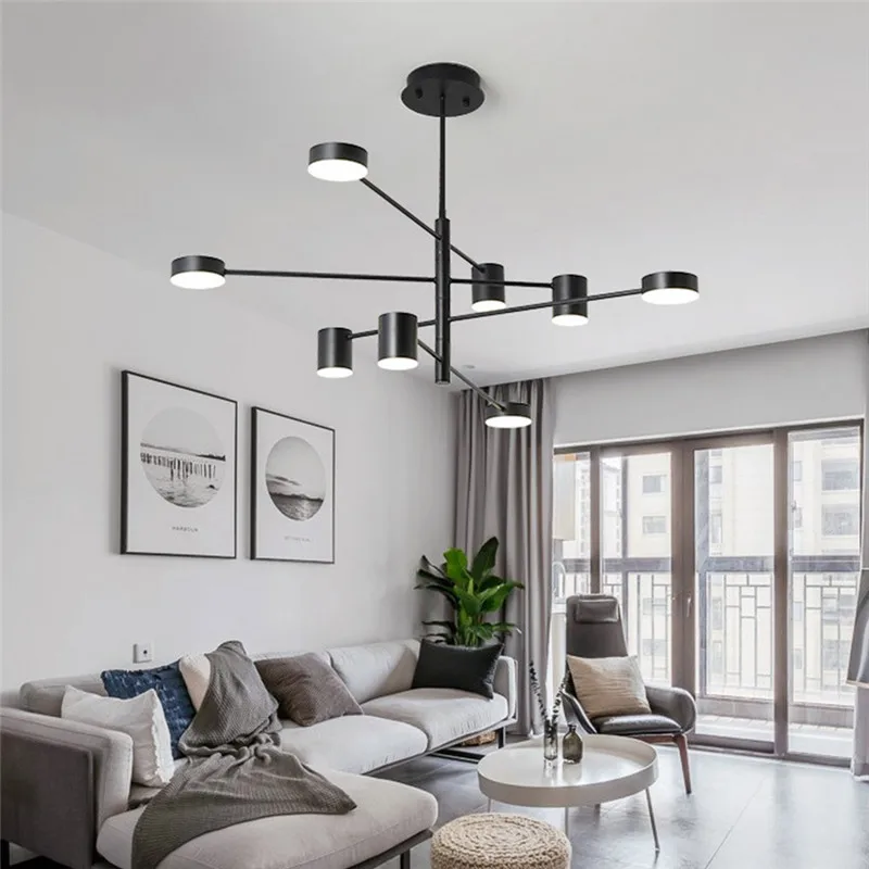 

Fashion Design Rotate Led Ceiling Suspended Chandelier Light Lamp Black White Hanglamp Lustre for Hall Kitchen Living Room