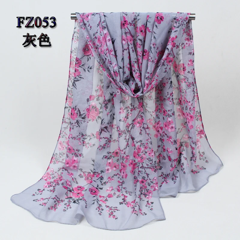 Модные новые длинные шифоновые шелковые шарфы 1 шт. 160 см* 50 см цветочный принт женский шарф из полиэстера FZ053 - Цвет: FZ053 gray