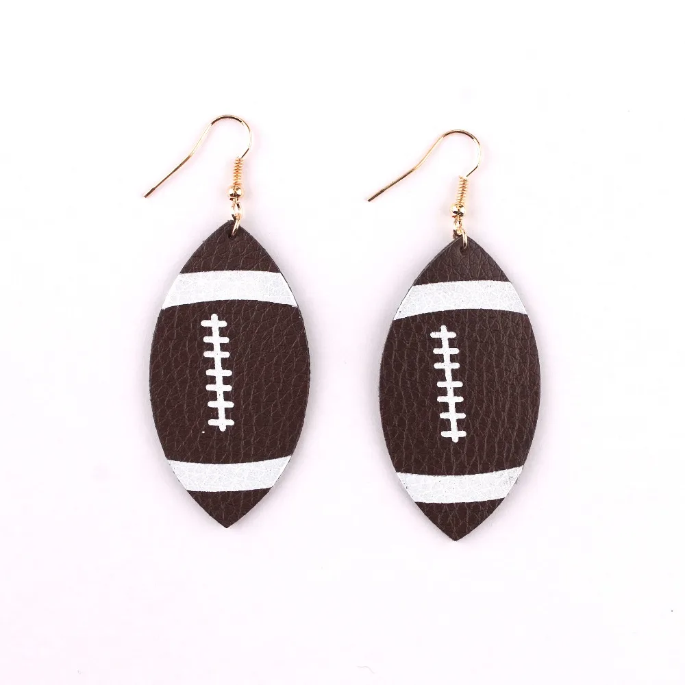 

Sports Jewelry Faux Brown Leather College Football Drop Earrings for Women