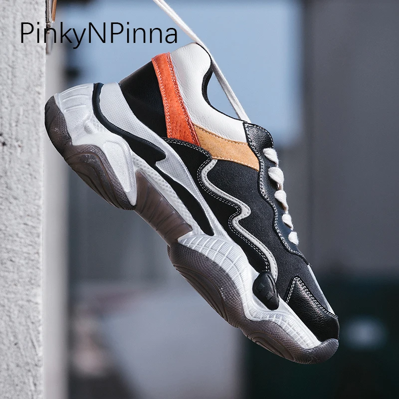 Mélangées forme Beige Plat Sneakers Femme En Pour Plate Lacets black Couleurs Coudre Nouveau De Porc Cuir À Décontracté 2019 Peau Sale Papa Chaussures Véritable Vache 0wOnPk