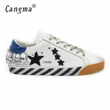 CANGMA Original Italy Deluxe Brand Men Shoes Superstar Genuine Leather White Mens Shoes Dismond Crystal Zapatos Hombre Star 2017