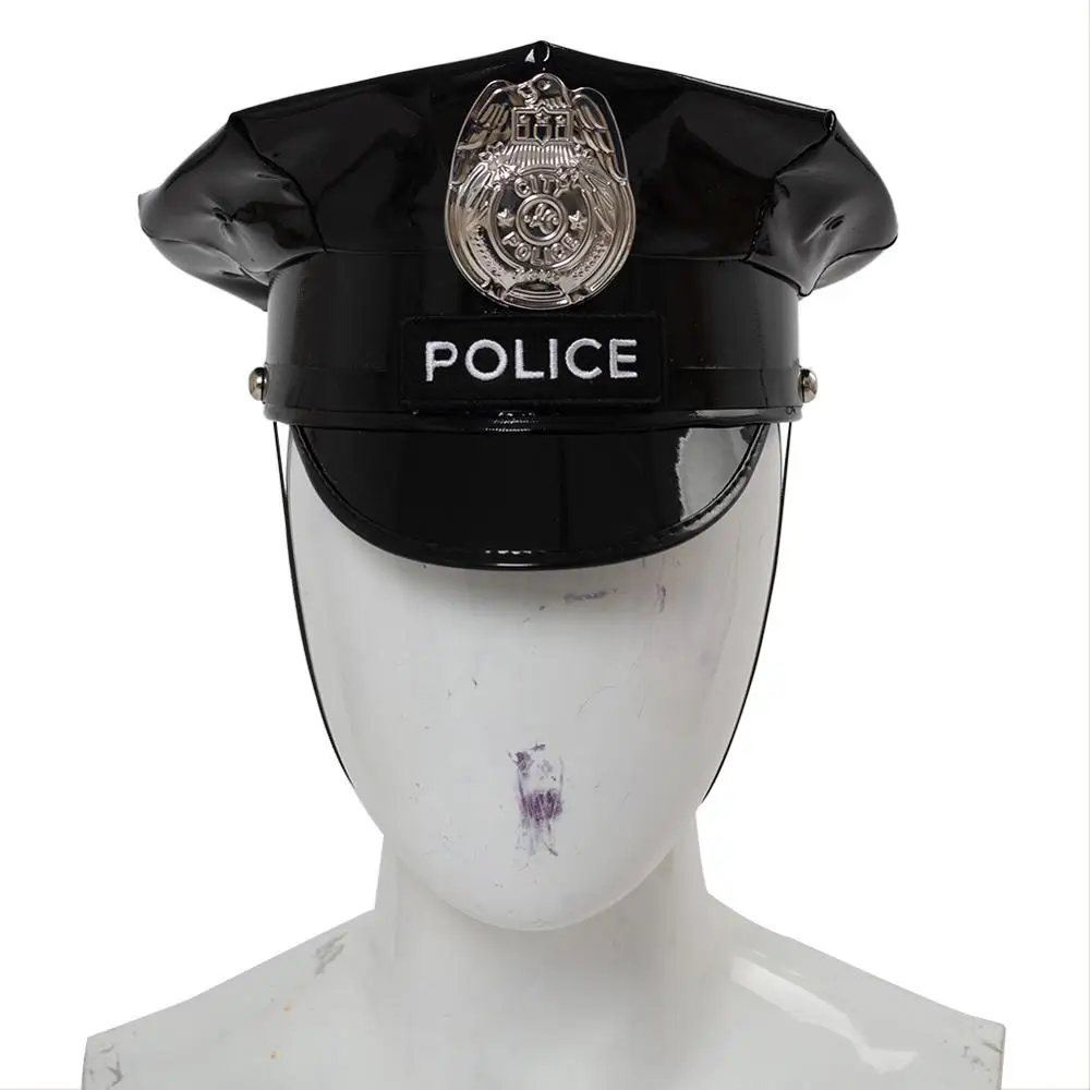 Черная лакированная кожа полицейская военная шляпа полицейский значок восьмиугольная кепка для шоу на сцене Кепка для панк рок ночной бар Вечерние