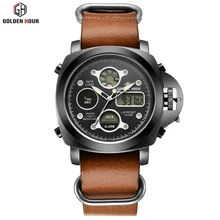 Pantalla Doble Para Hombre Relojes de primeras Marcas de Lujo LED Digital Resistente Al Agua Relogio masculino Ejército Militar Hombres Reloj Deportivo de Cuero