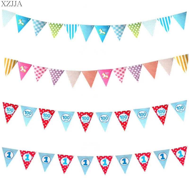 

1Set Banner Decor Cute Horse/100Days Party/First Birthday Dots Triangular Flags Boy Girl Baby Shower Celebrate Festival Supplies
