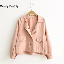 MERRY PRETTY Autumn New Women Jacket Loose Pocket Casual Cropped Tops Solid Jacket Coat fashion Female Thin Top Outerwears girl
