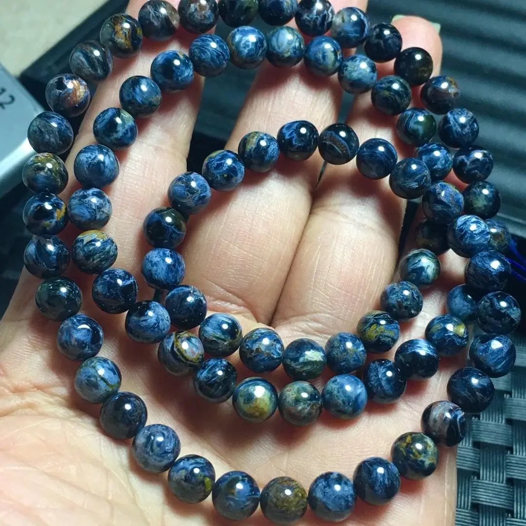 

6.3mm Natural Namibia Pietersite Blue Yellow Beads Gemstone Multi-turn 3 laps Cat's eye Round Bead Bracelets Man Women