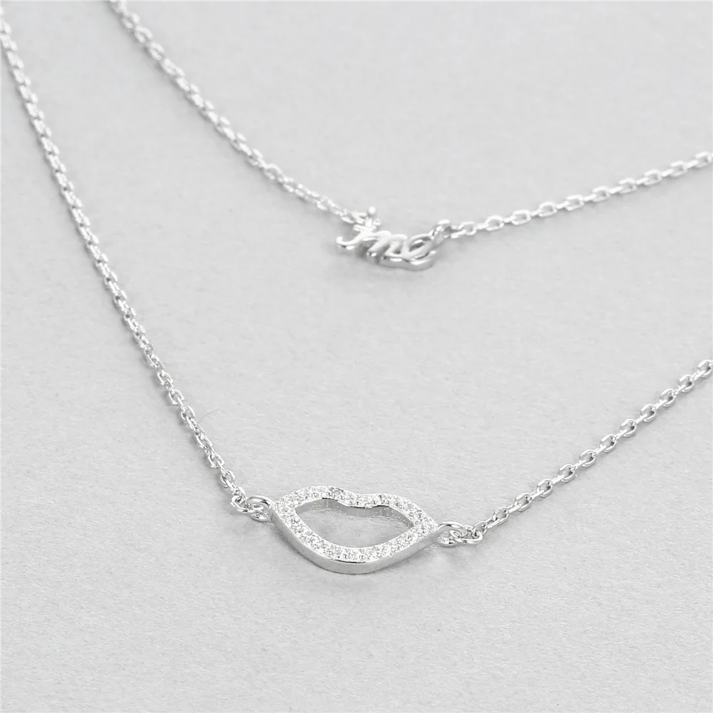 lip cz double-deck necklace women 100% 925 Sterling silver nacklace Jewellery Clavicle chain pendant charms