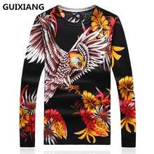 GUIXIANG осенний мужской модный Повседневный свитер с круглым вырезом, вязаные мужские свитера с принтом орла, мужской свитер с рисунком, размер M-4XL