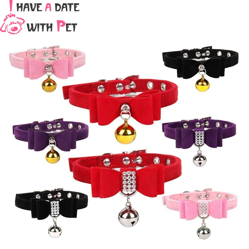 

Pet Product Soft Velvet Princess Cat Collar Luxury Rhinestone With Bell Cat Necklace Kitten Collar Cat Supplies Chihuahua Collar