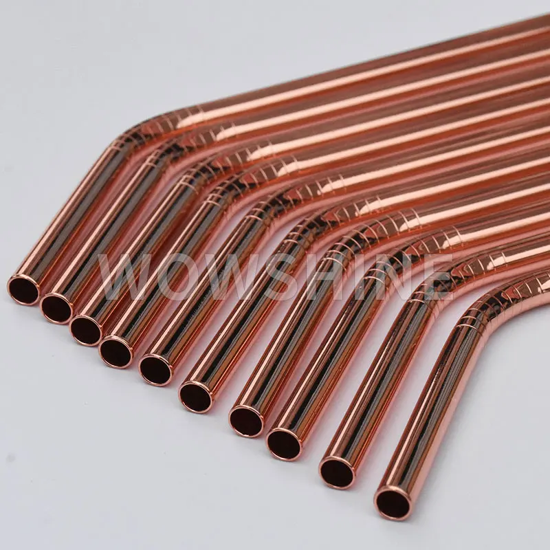 

WOWSHINE New 10pcs/lot Shiny Rose Gold Color Stainless Steel Drinking Straws Rust Free Dia 6mm Bent with Gift 2 Brushs 260MM