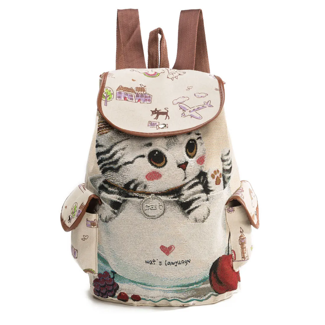 

new women canvas backpack brand lady animal print embroidery backpack girls student school college book bag backpack