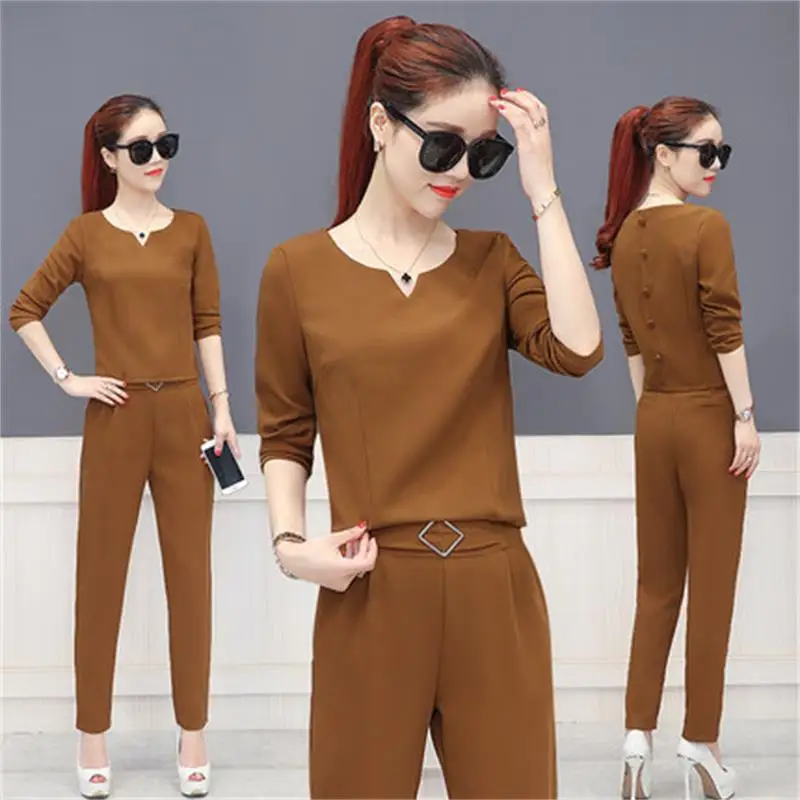 

High quality 2017 autumn new fashion women's long-sleeved temperament elegant lady leisure set two piece set T