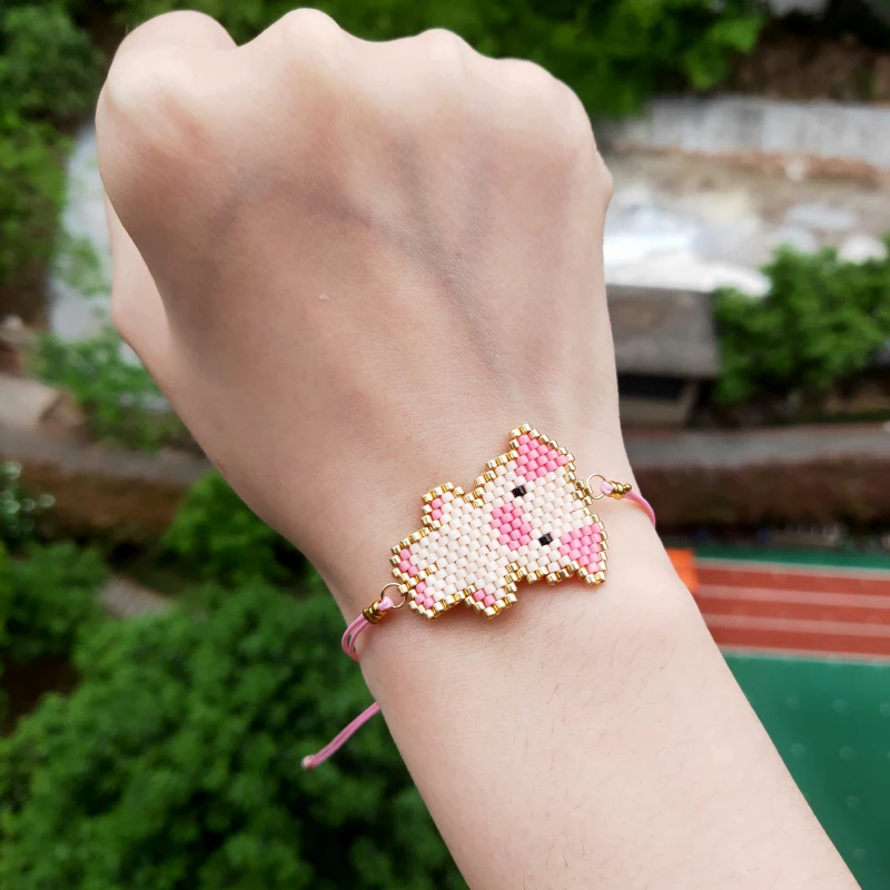 FAIRYWOO ручной работы розовый милый поросенок браслет Miyuki сладкий Большая подвеска со свиньей браслеты для детей девочек мода Delica регулируемые подвески