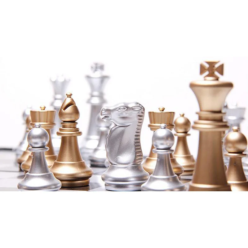  Golden Silver Folding Magnetic International Chess With Pieces Board For Adult Teenager Teaching Tr - 32717684736