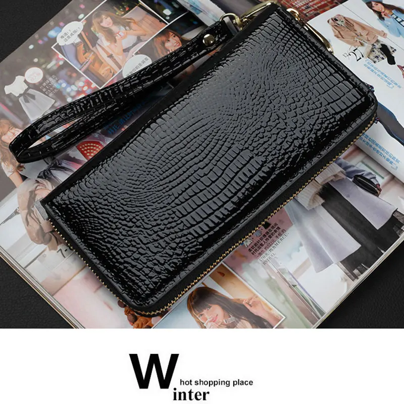 LMS 2017 New Luxury Long Women Wallet and Purses Alligator Patent Leather Zipper Cardholder Ladies Large Capacity Clutch Wallet (11)