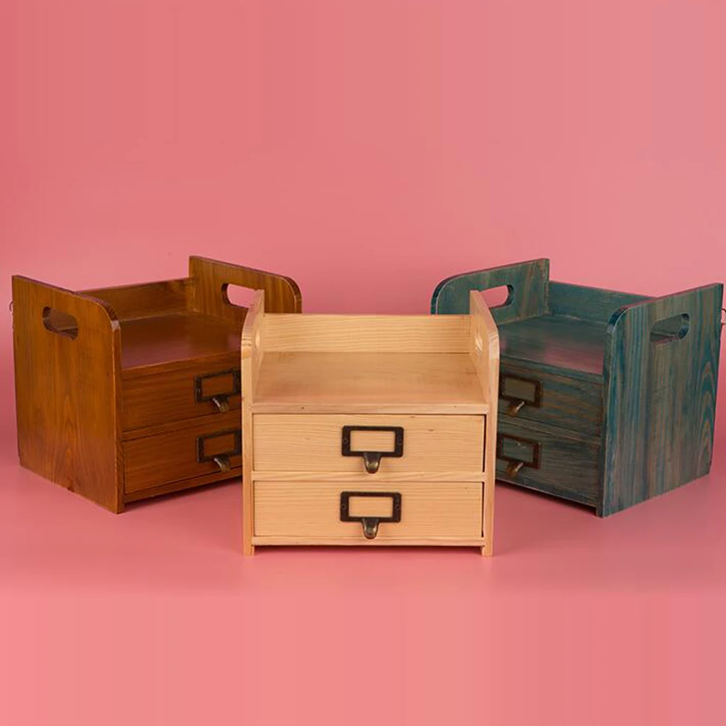 Vintage Wooden Drawer Organizer Retro Wood Cosmetic Jewelry Storage Box Office Desk Organizer Tools