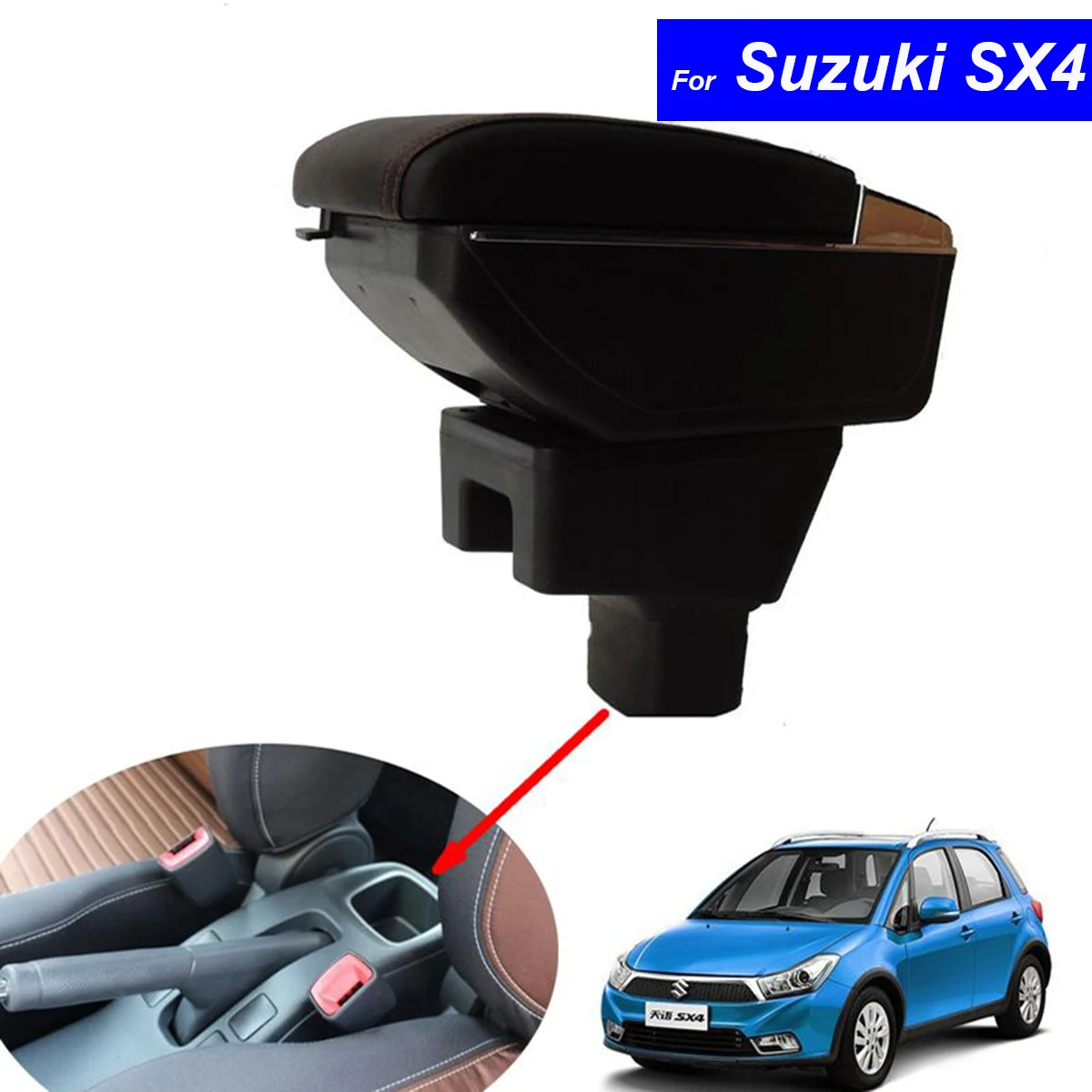 Leather Car Armrest Console Storage Box decoration for SUZUKI SX4 2008