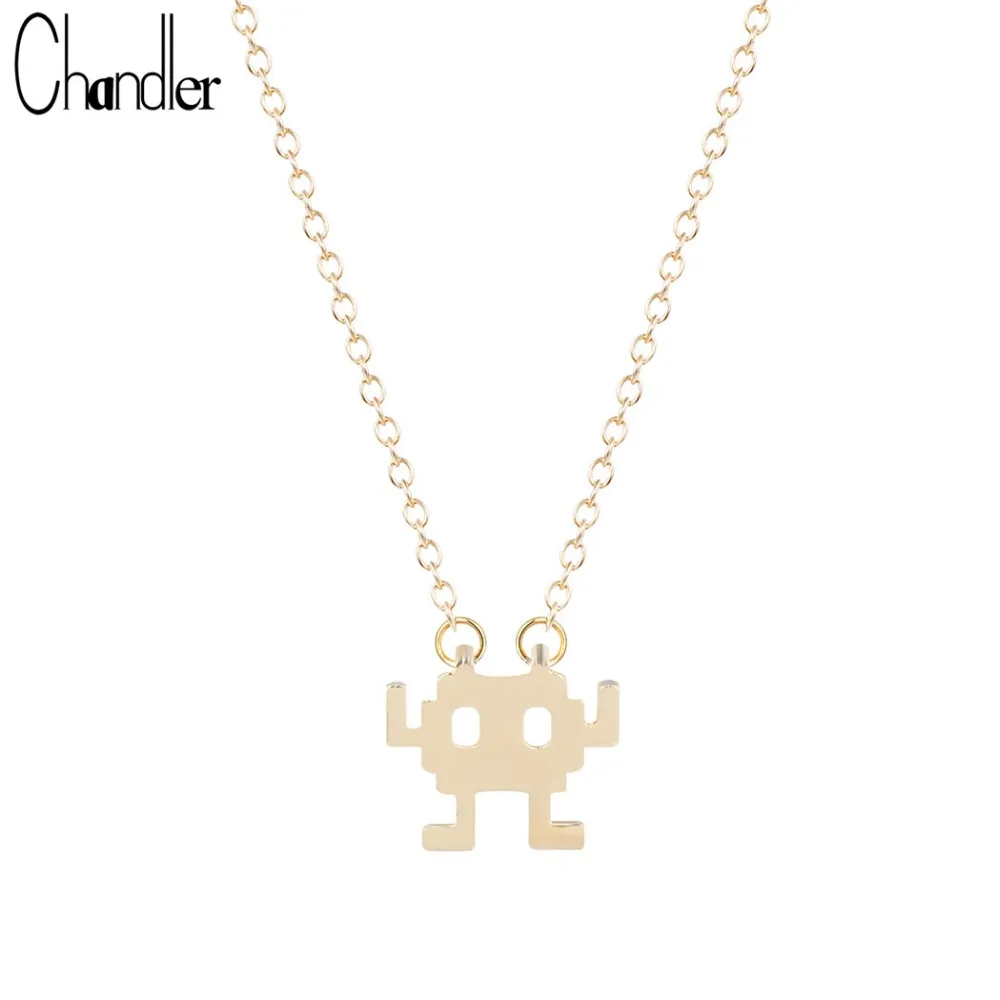 

2017 Brand Gold Silver Plated Robot Pendant Necklace Lovely Cartoon Charm Metal Link Chain Collars Female Handmade Simple Luxury