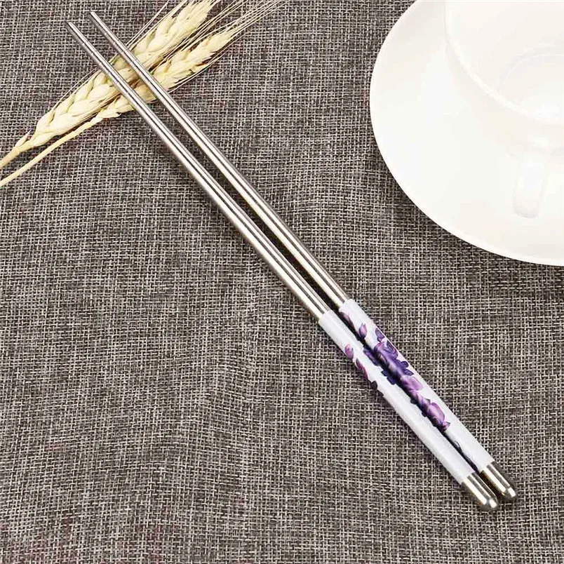 1 Pair New Chopsticks 8.9 Length White Vine Pattern Stainless Steel Chopsticks gift tablewear New #4n28 (11)