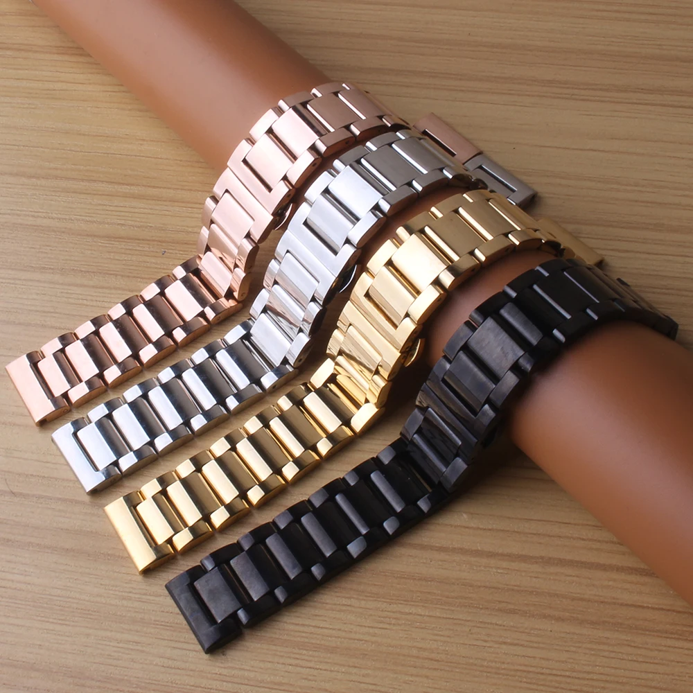 Красочные Ремешки для наручных часов браслет серебро золото черный розовое золото часы ремешок 18 мм 20 мм 21 мм 22 мм 24 мм Высокое качество 304l