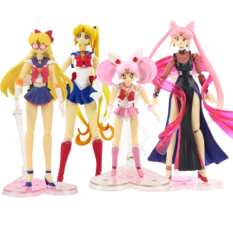 

12-16cm SHF S.H.Figuarts Sailor Moon Chibi Black Lady Sailor V Crystal Movable PVC Figure Collection Model Toy Doll