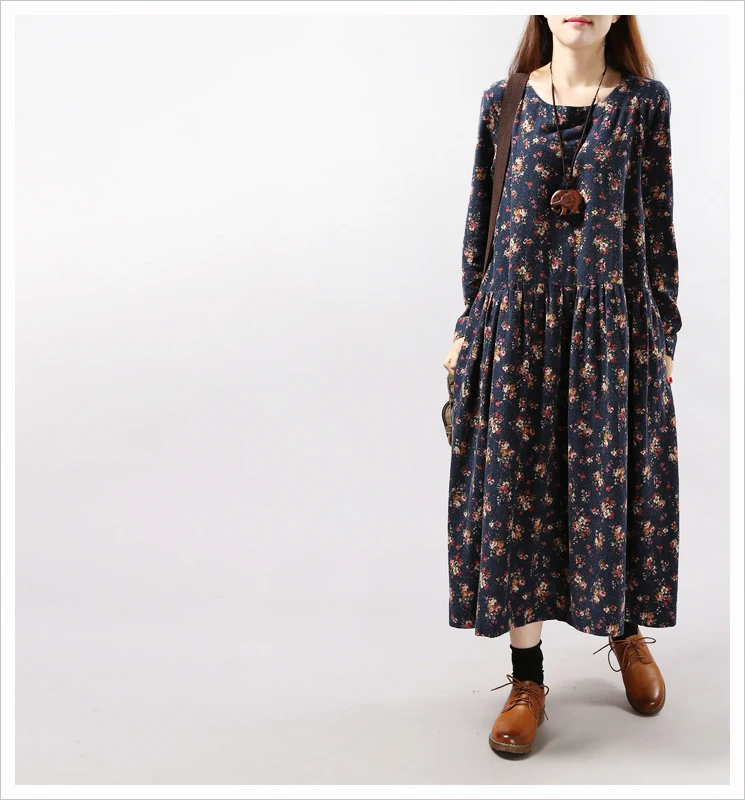 Льняное платье для беременных женщин одежда Платья с длинным рукавом Винтаж цветочные свободные платья 2019 осень зима 2XL
