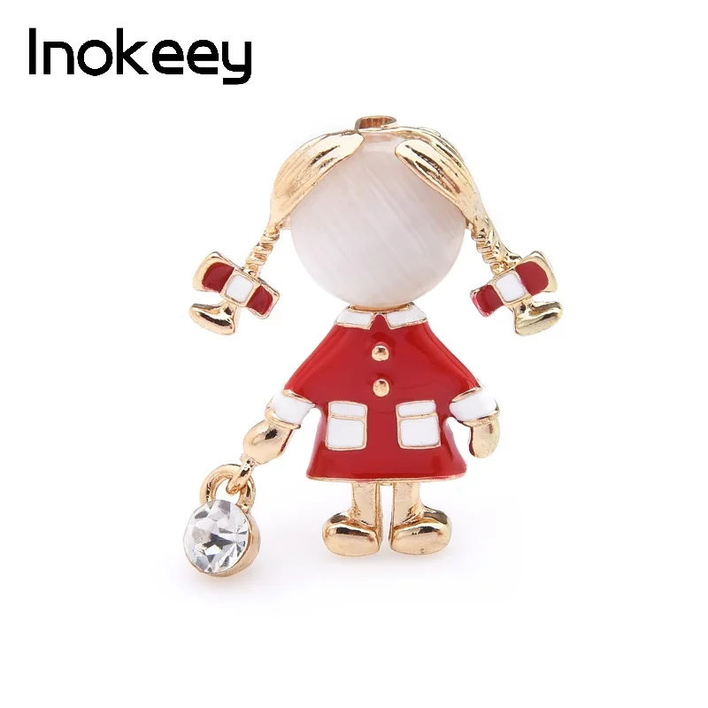 Inokeey Enamel Ponytail Girl with a handbag Brooch Pins For Women And Gift Bag Accessories | Украшения и аксессуары