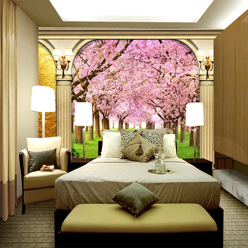 

Europe style romantic cherry blossom floral wallpaper customize for home decor