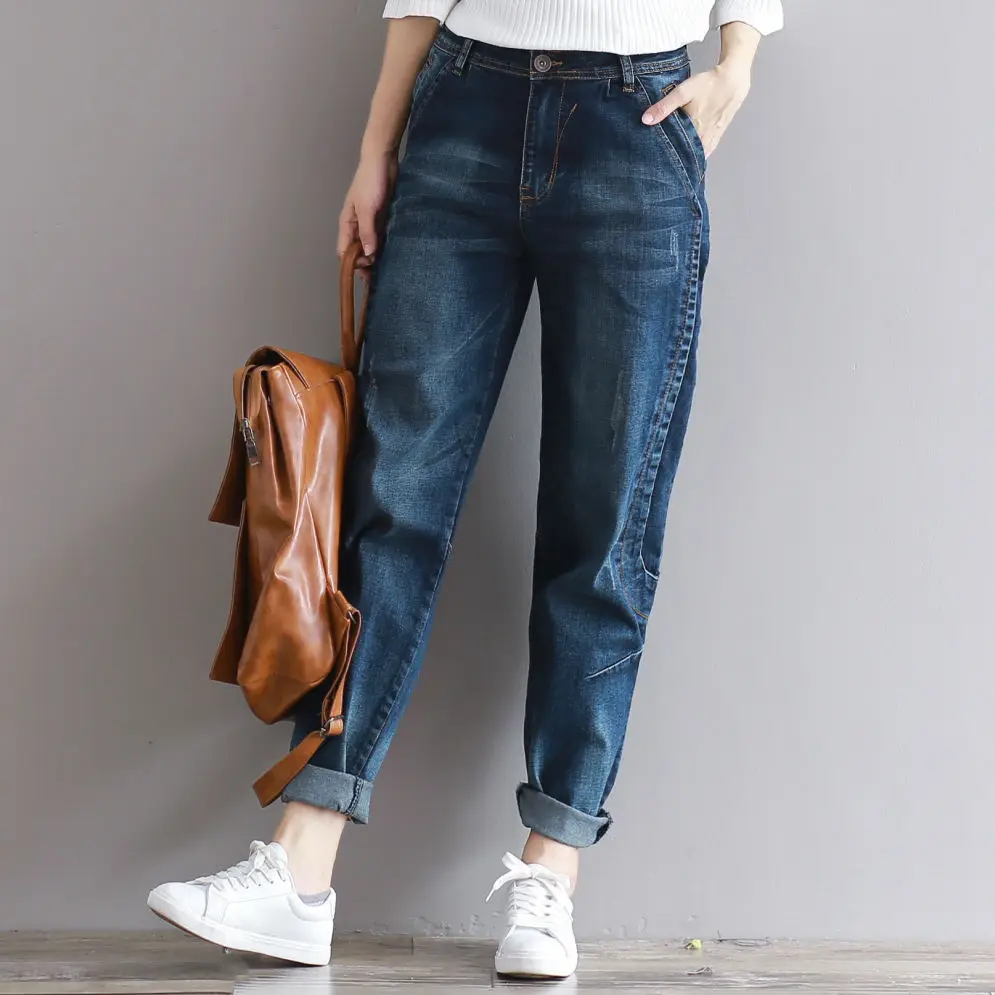 2019 Boyfriend Jeans Harem Pants Women Trousers Casual Plus Size Loose Fit Vintage Denim Pants High Waist Jeans Women Full Pants