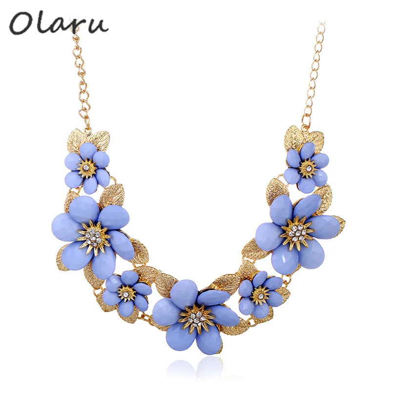 Olaru Мода сусальное золото цветок колье Neckalce для женщины новый себе Макси