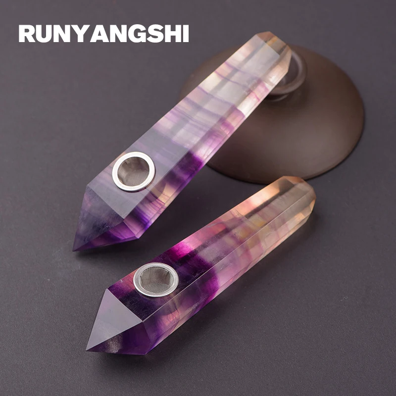 

Purple Fluorite Smoking Pipe Natural Stones and Minerals with Strainer 1 Pc Smoke Pipe Runyangshi YZ02